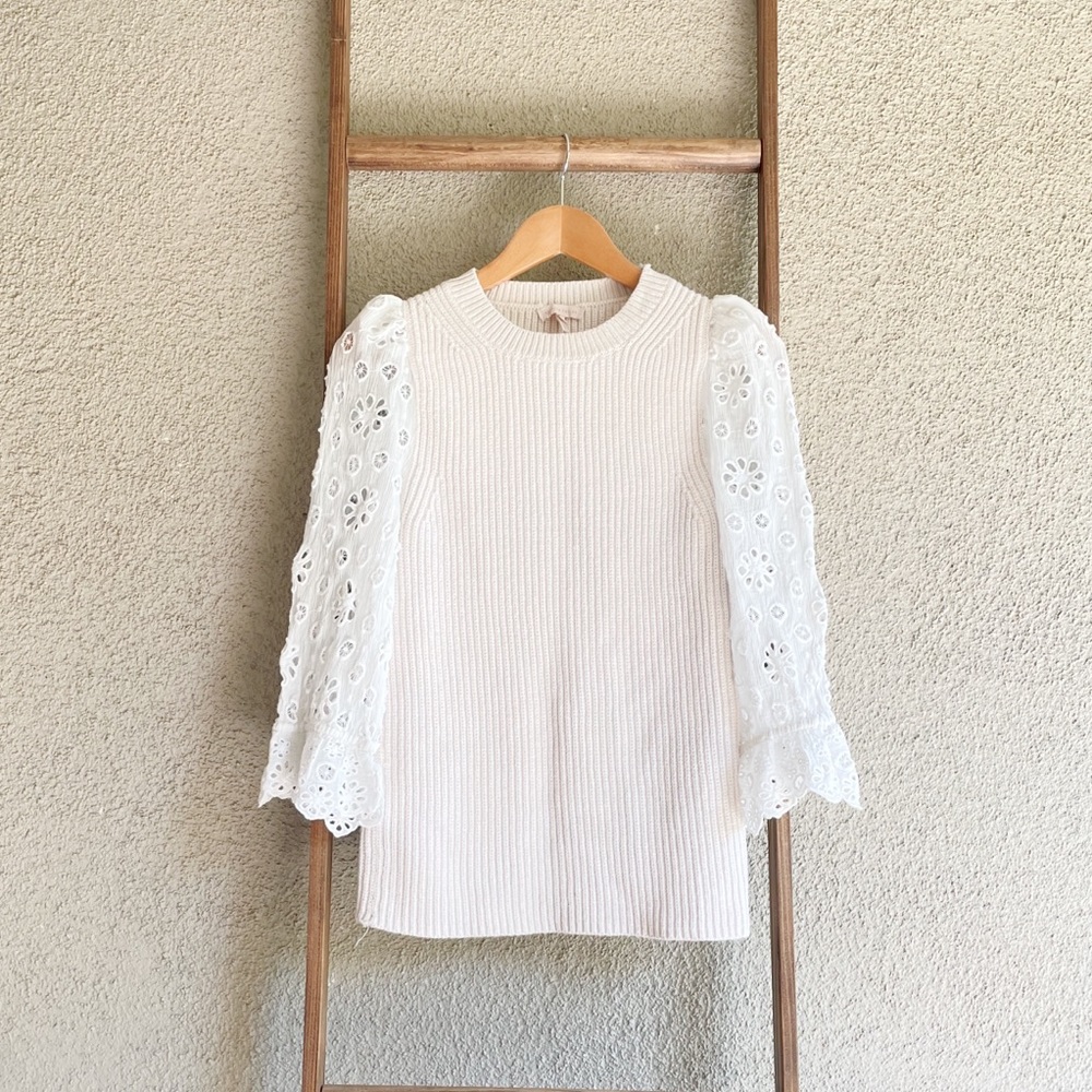 REBECCA TAYLOR Lace Sleeve Pullover Top